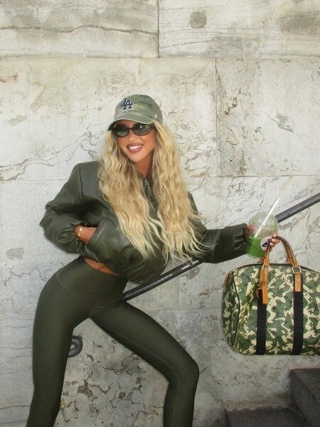 image by emilisindlev containing woman, pose, catch, green, bag
